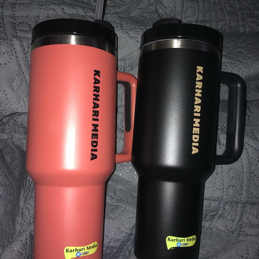 Karhari Media Pink and Black Travel Mugs